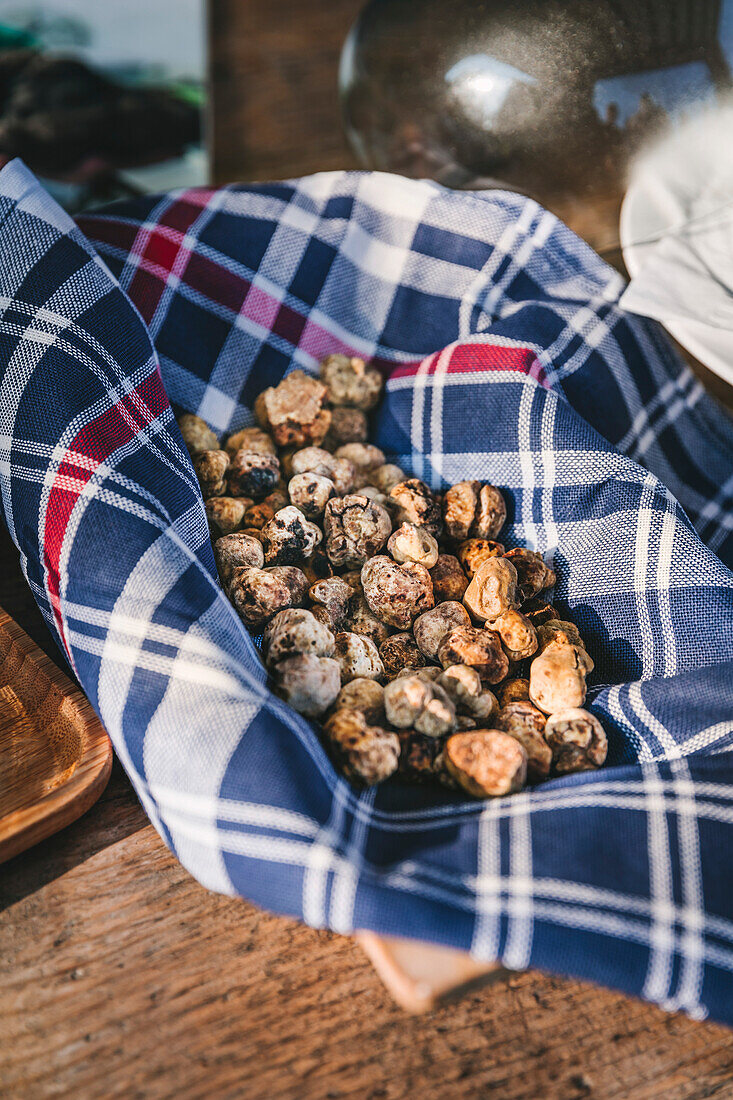 White truffles in a basket