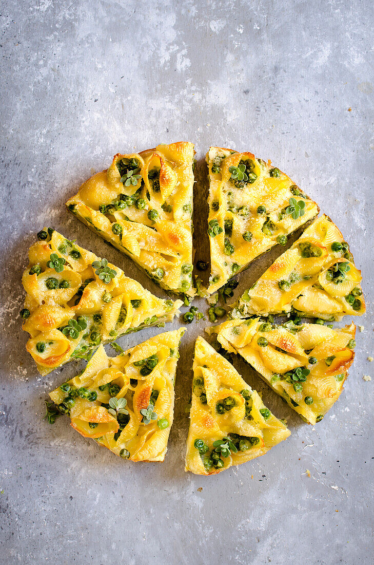 Pasta frittata on a marble background