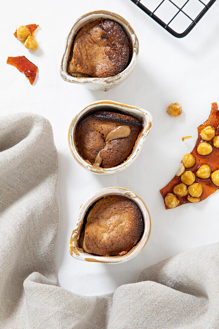 Chocolate sponge dessert served in a ceramic jug