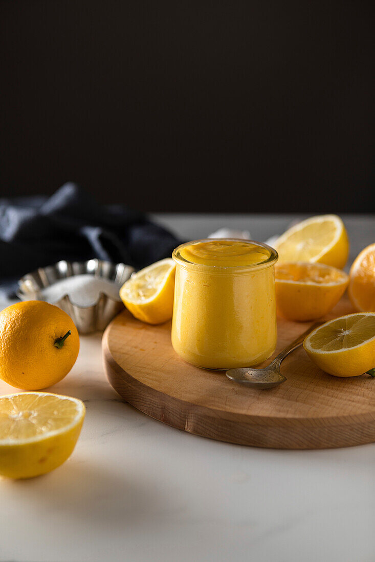 Homemade lemon curd in a jar