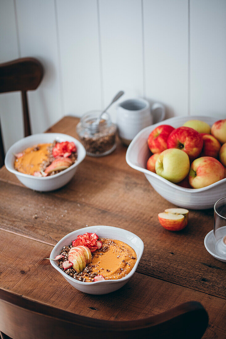 Smoothie bowl on a wooden table