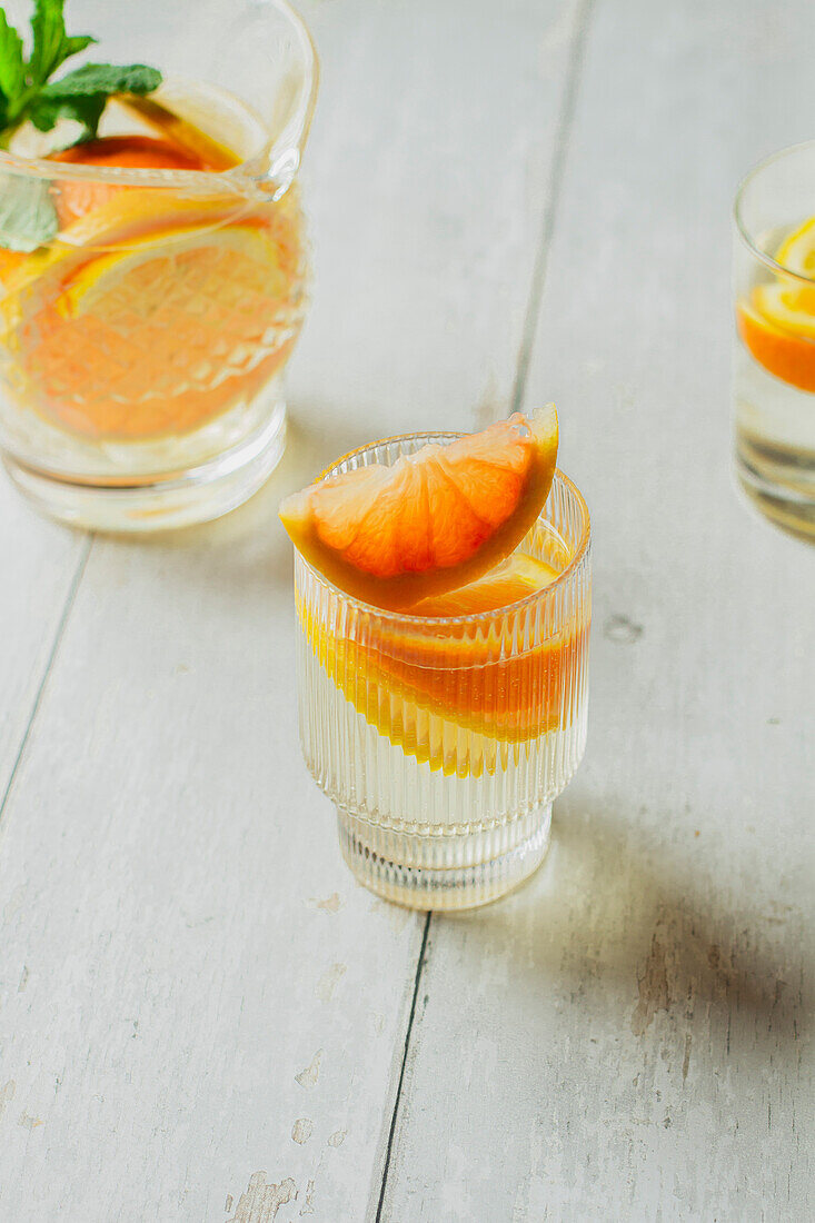 Summer drink with grapefruit, orange and lemon