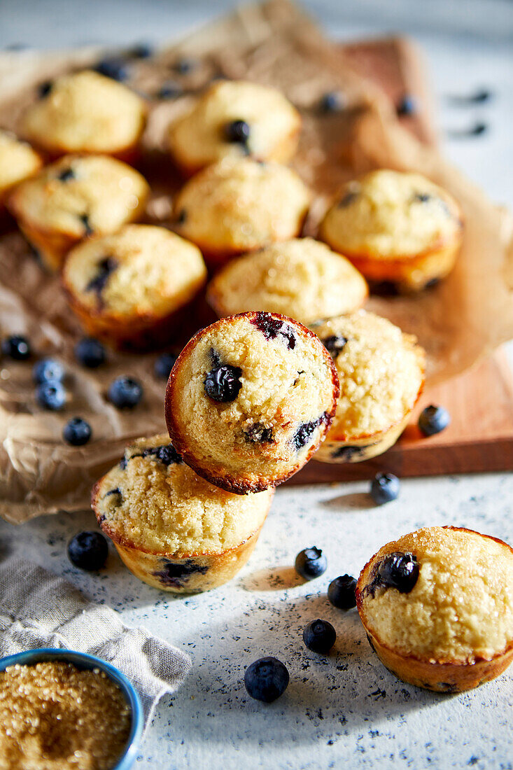 Blueberry muffins on parchment paper