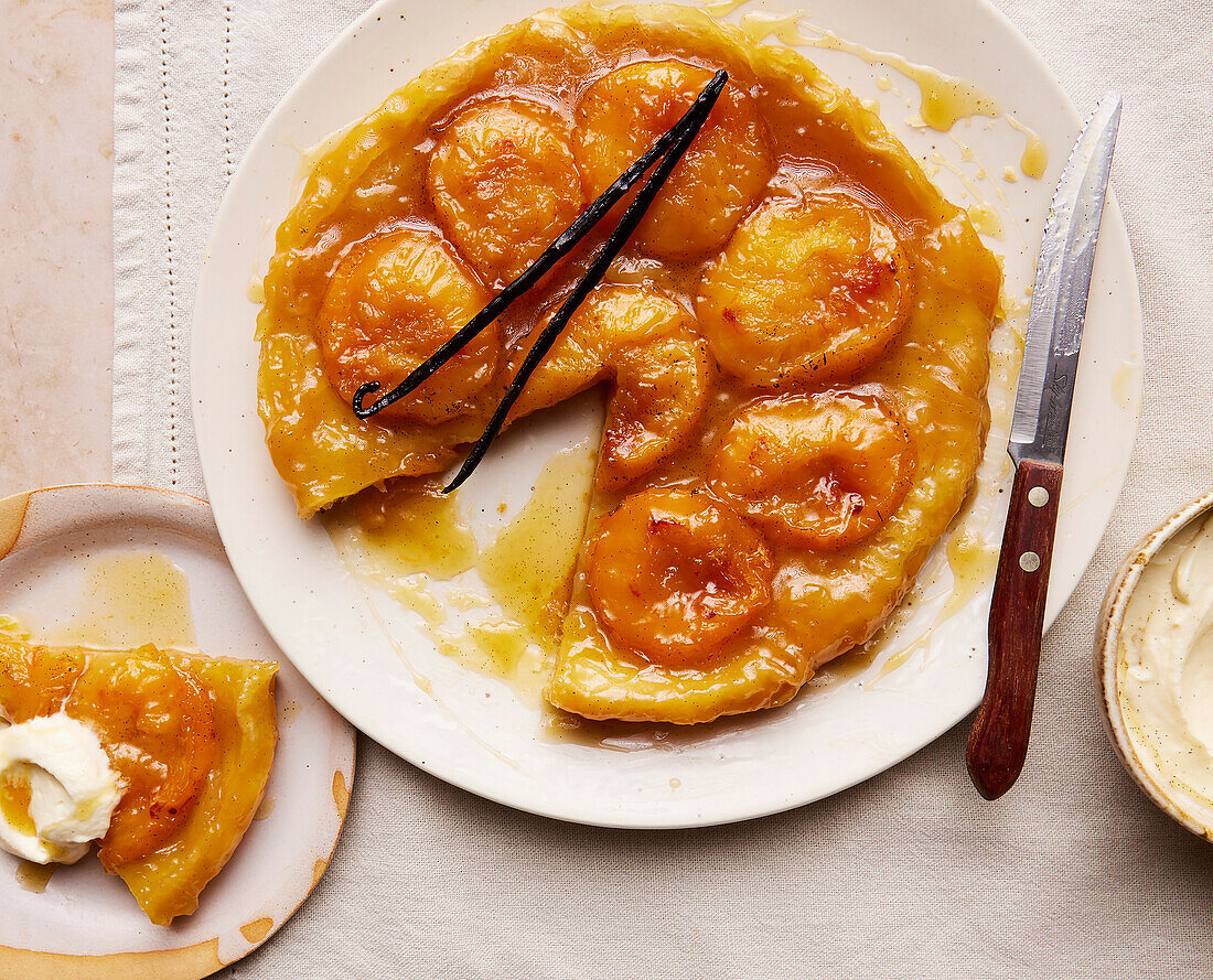 Plum tarte tatin on a plate