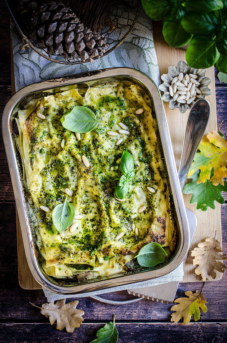 Lasagne mit Pesto und Porcino-Pilzen