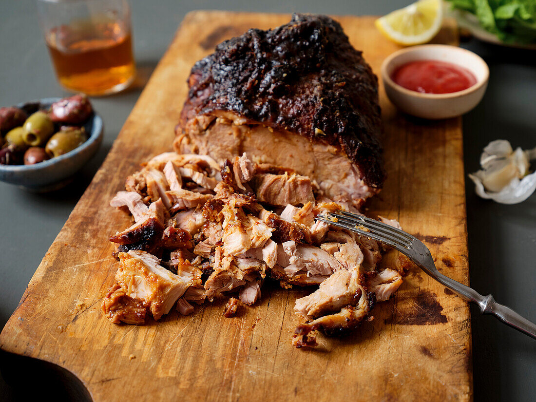 Dinner with pulled pork, potatoes and salad