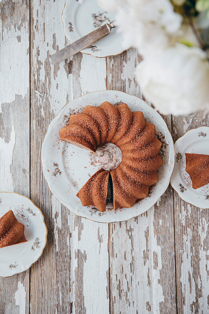 Bundt cake on a wooden table