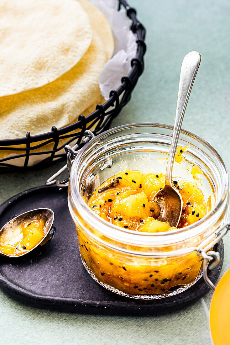 Indian mango chutney in a jar