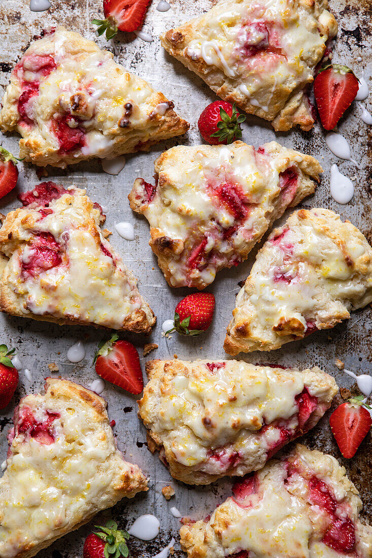 Strawberry Cream Cheese Scones on a baking tray