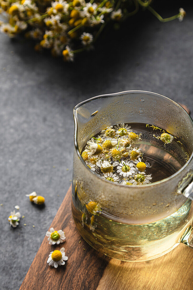 Camomile tea in a teapot