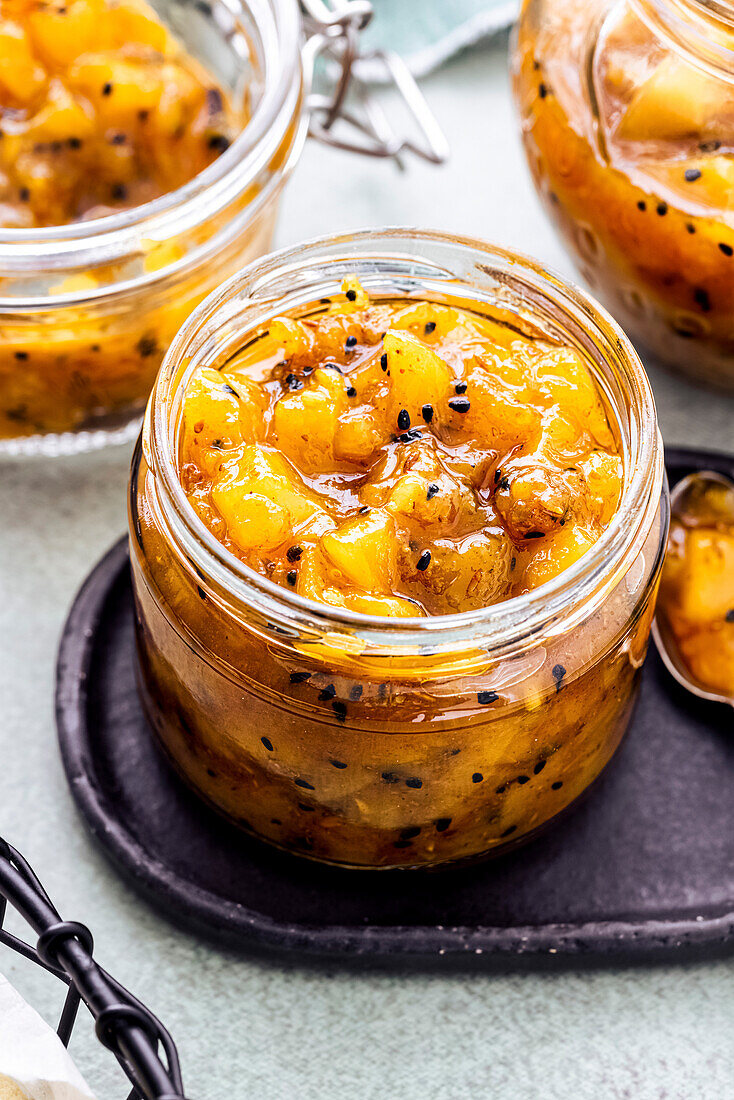 Indian mango chutney in a jar