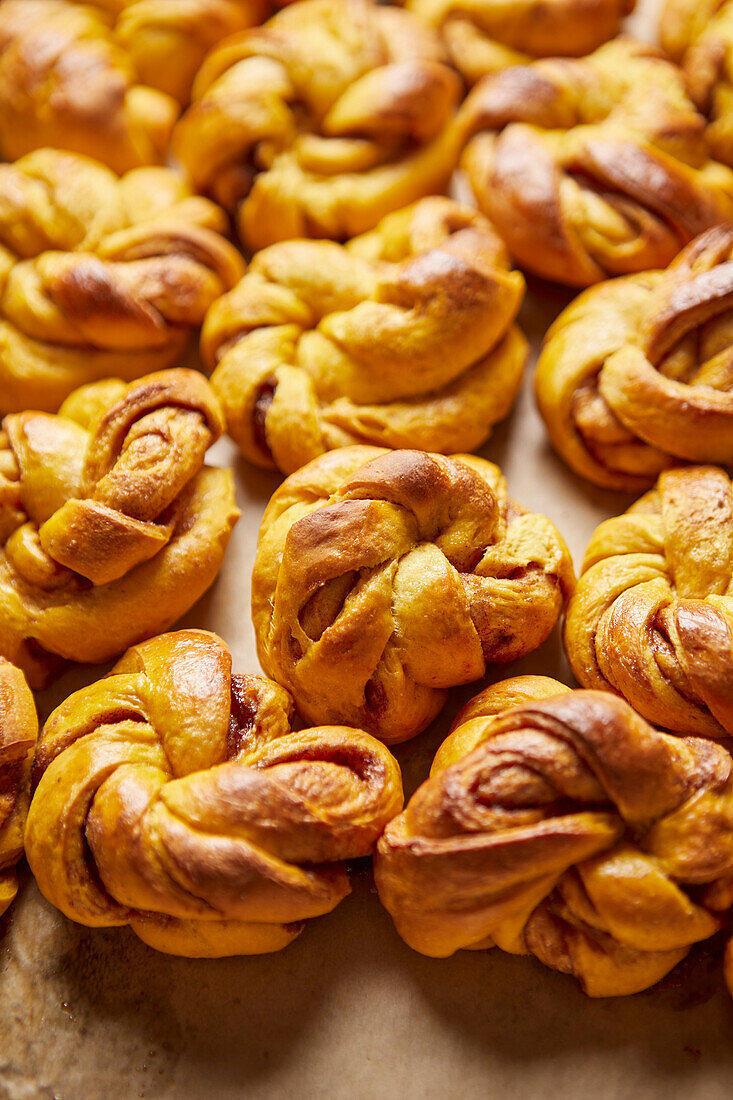 Homemade pumpkin cinnamon knot pastry