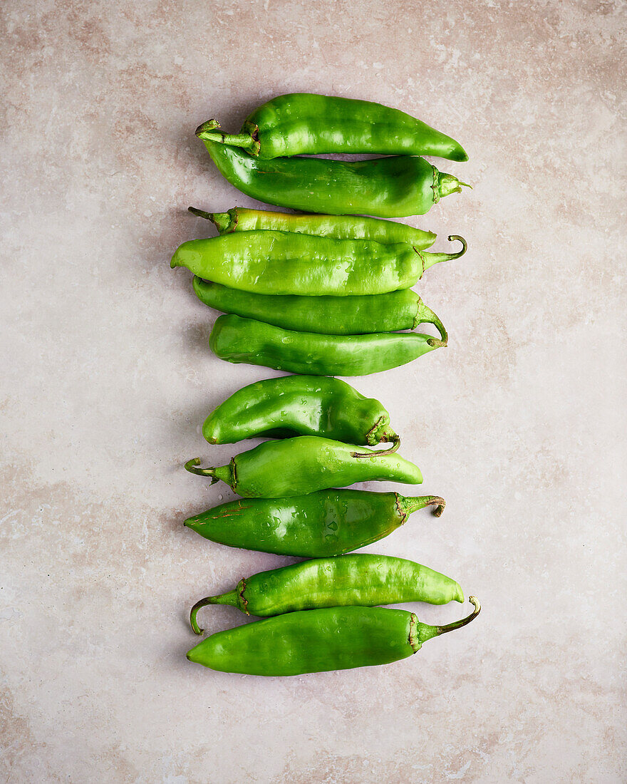Hatch chillies in a row
