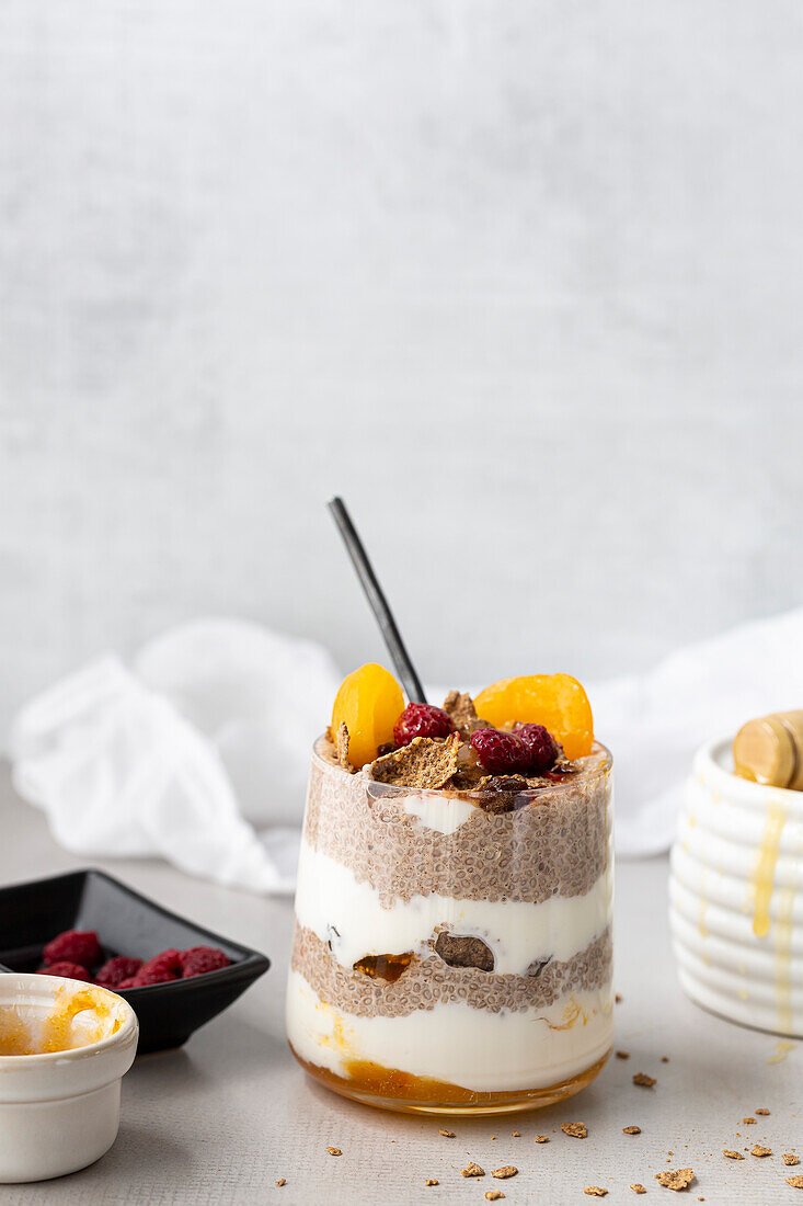 Apricot and chia breakfast in a glass