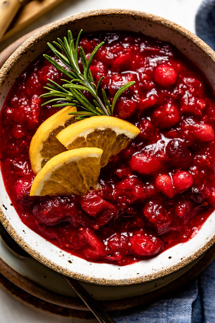 Homemade cranberry sauce with maple syrup
