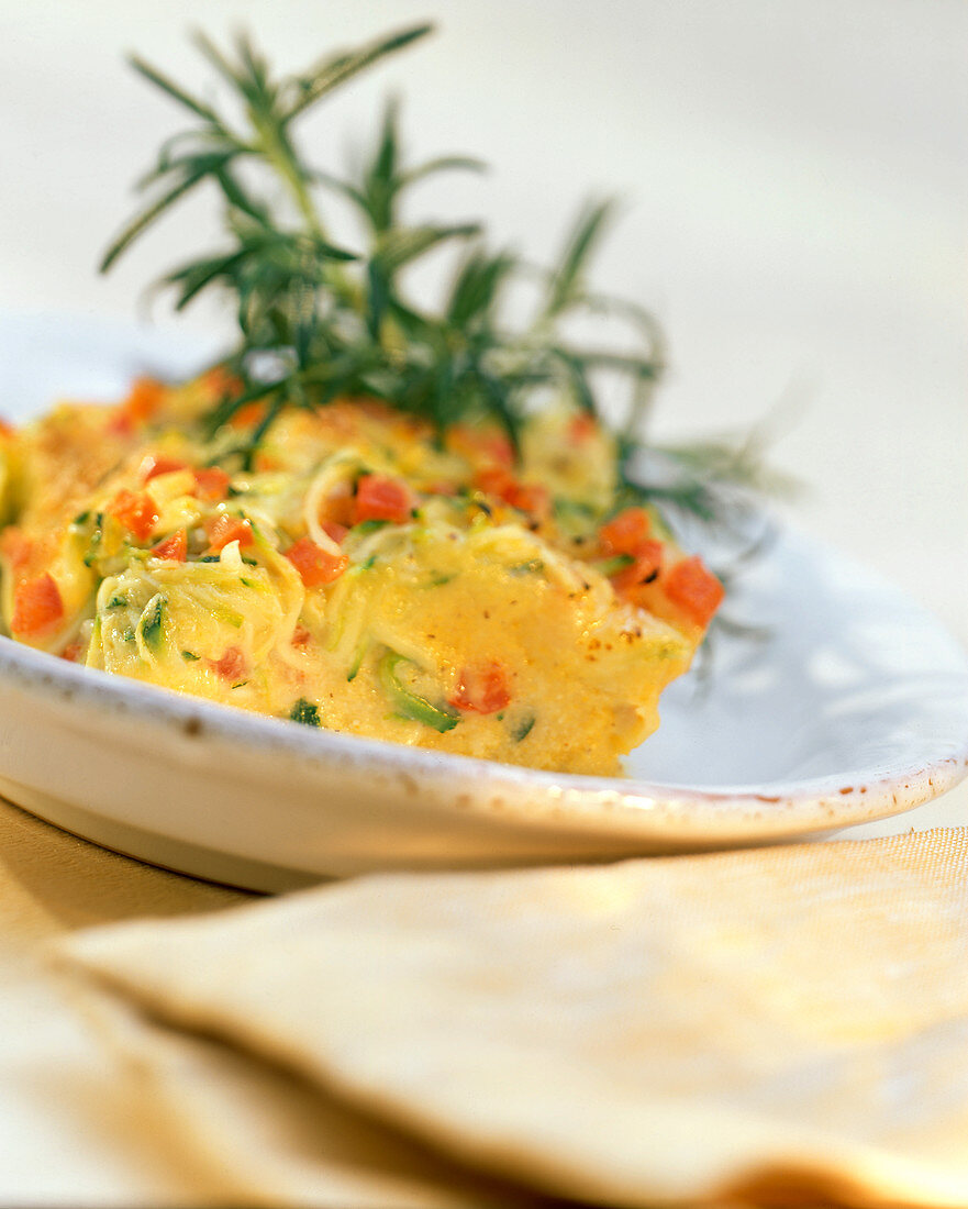 Polenta with cheese and vegetable crust