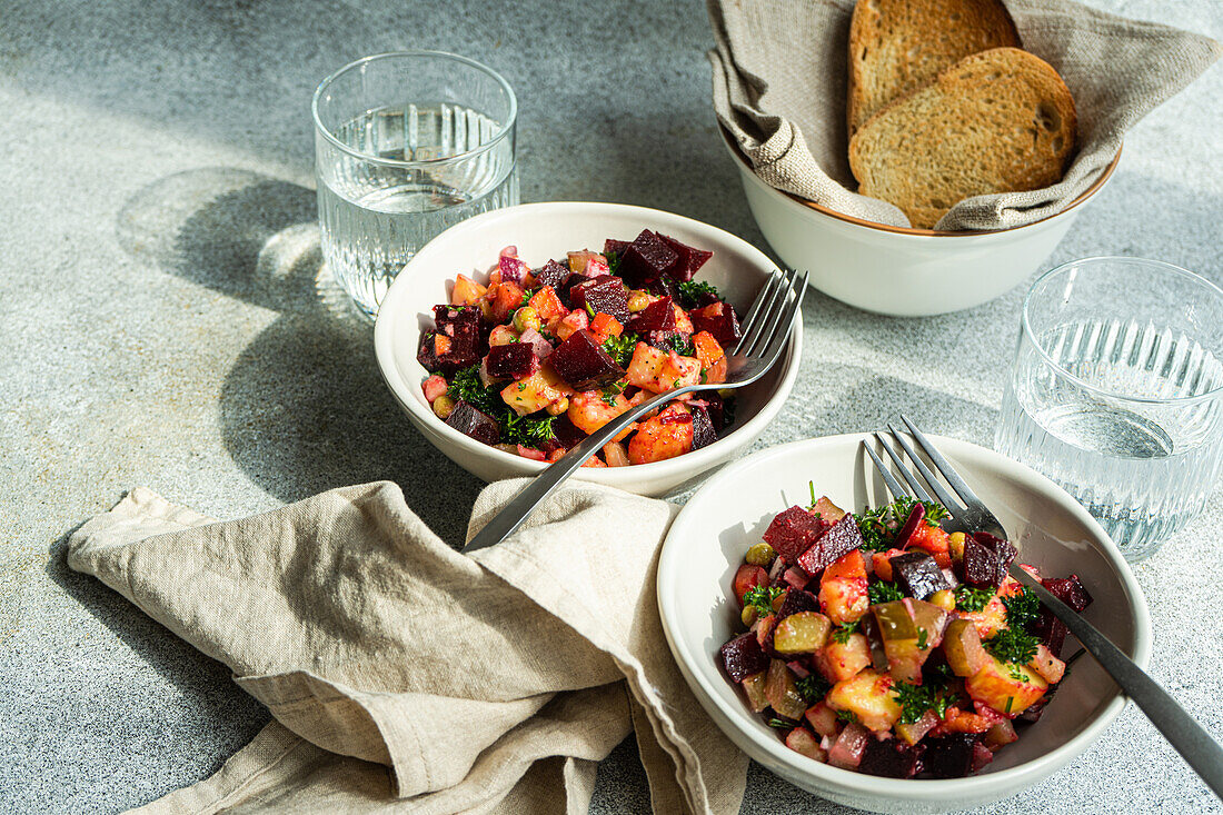 Tasty healthy baked vegetable salad served in the bowl