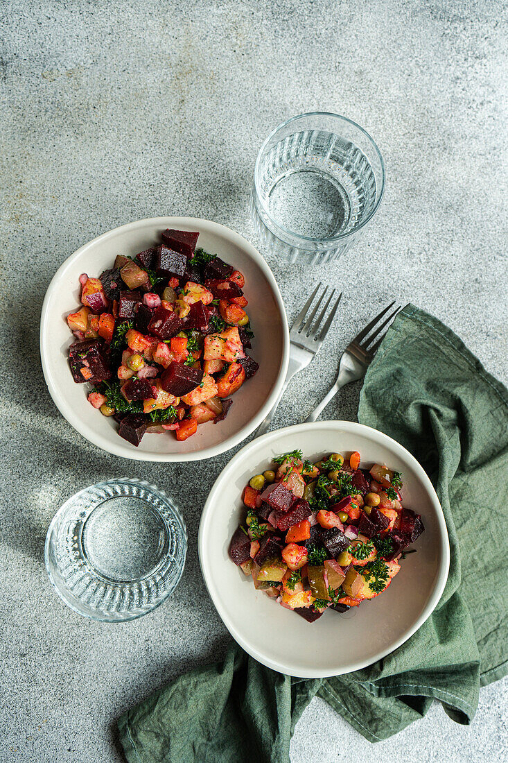 Tasty healthy baked vegetable salad served in the bowl