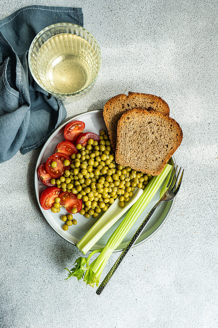 Top view of a raw vegetables in the bowl served on the concrete table