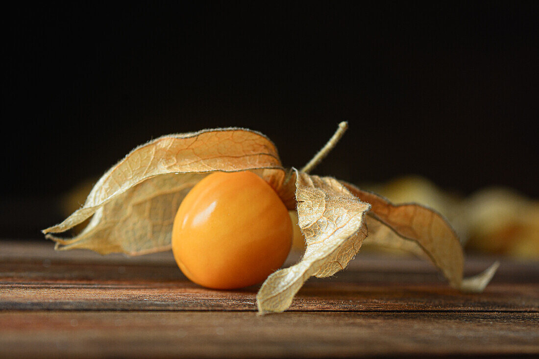 Hintergrund von Aguaymanto Peruvian GroundCherry auf dunklem Hintergrund