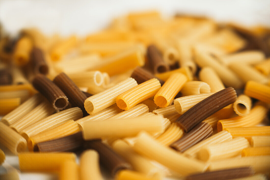 From above assortment of colorful macaroni