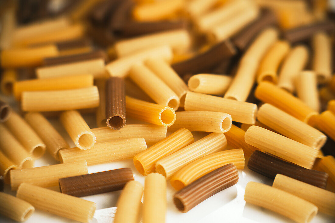 From above assortment of colorful macaroni