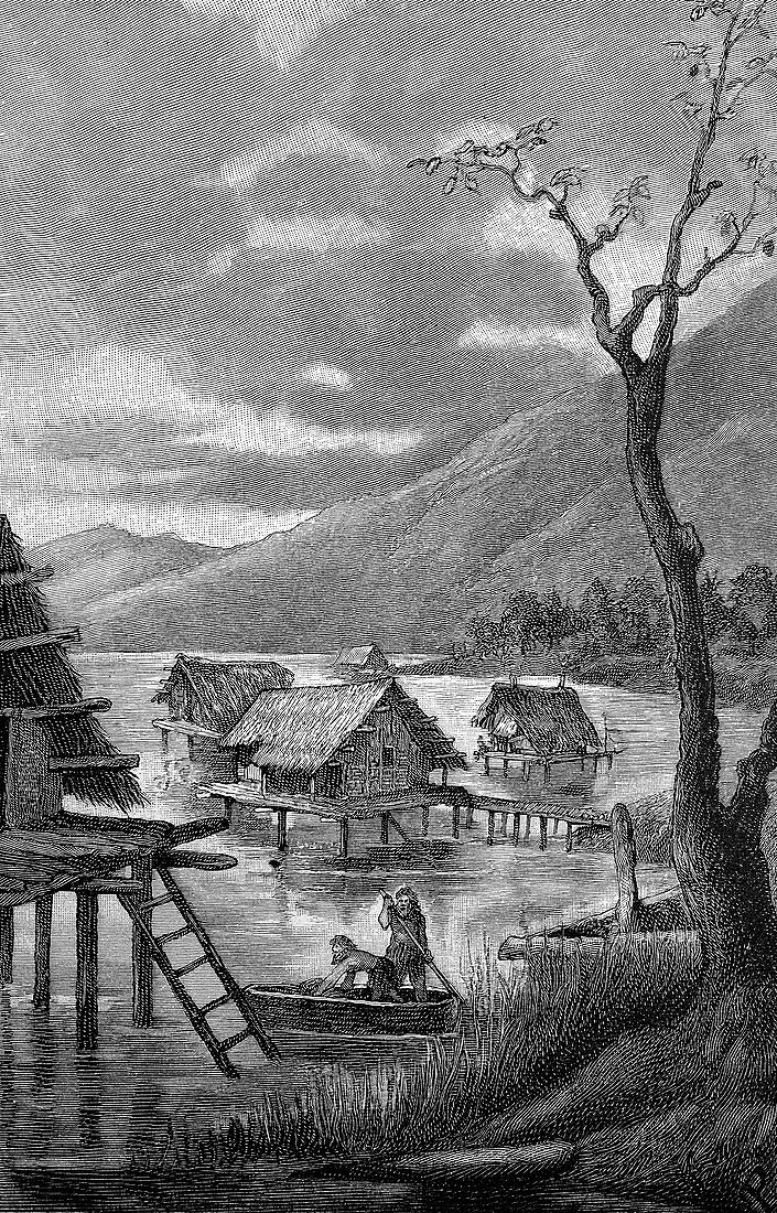 Stilt houses, illustration