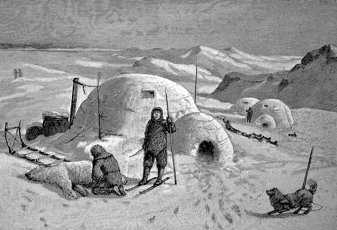 Inuit community, Greenland, illustration