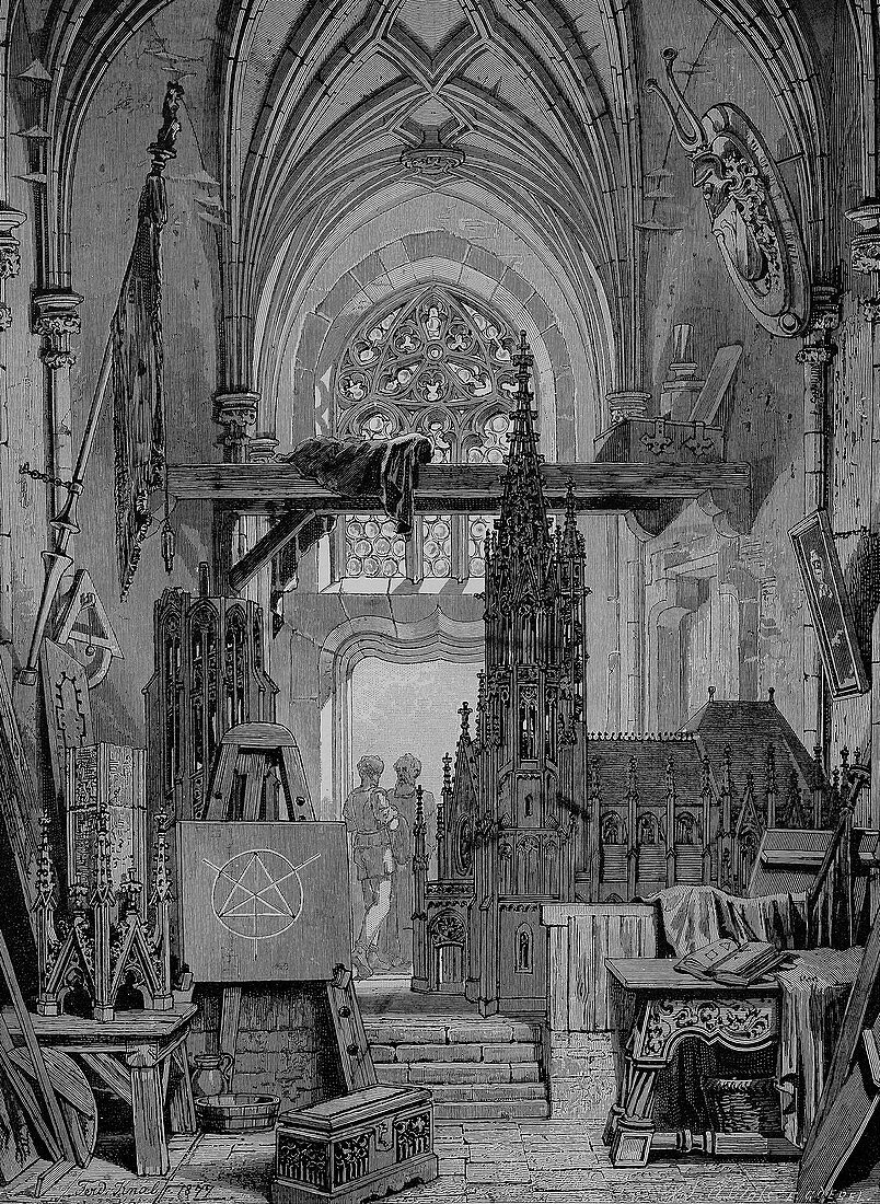 Construction of a gothic cathedral, illustration