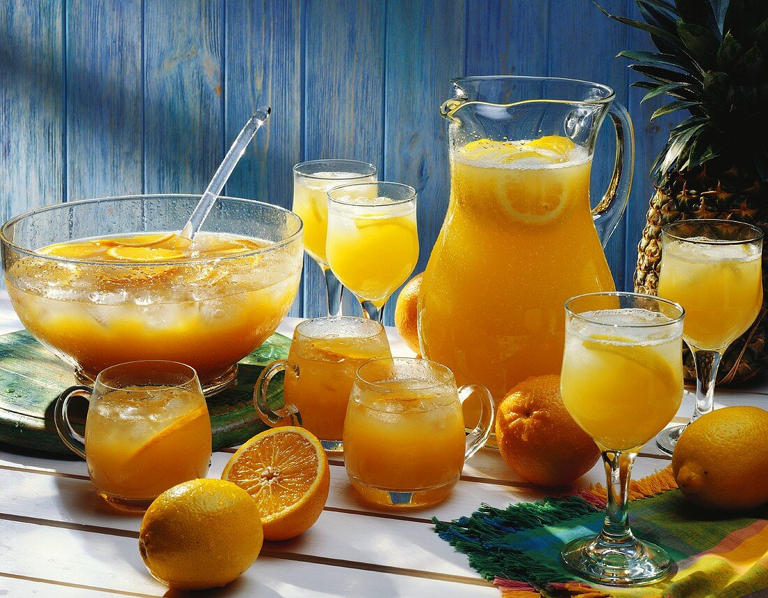 Two orange punches; Fruity summer fizz & Caribbean rum punch