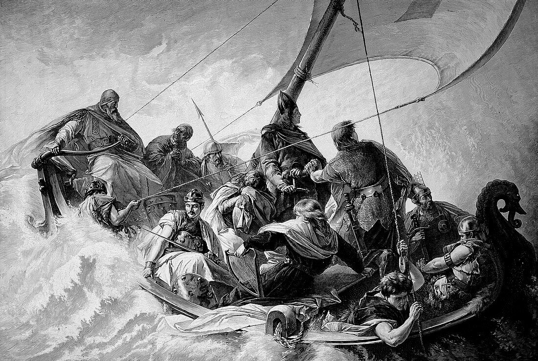 King Karl on the open sea, illustration
