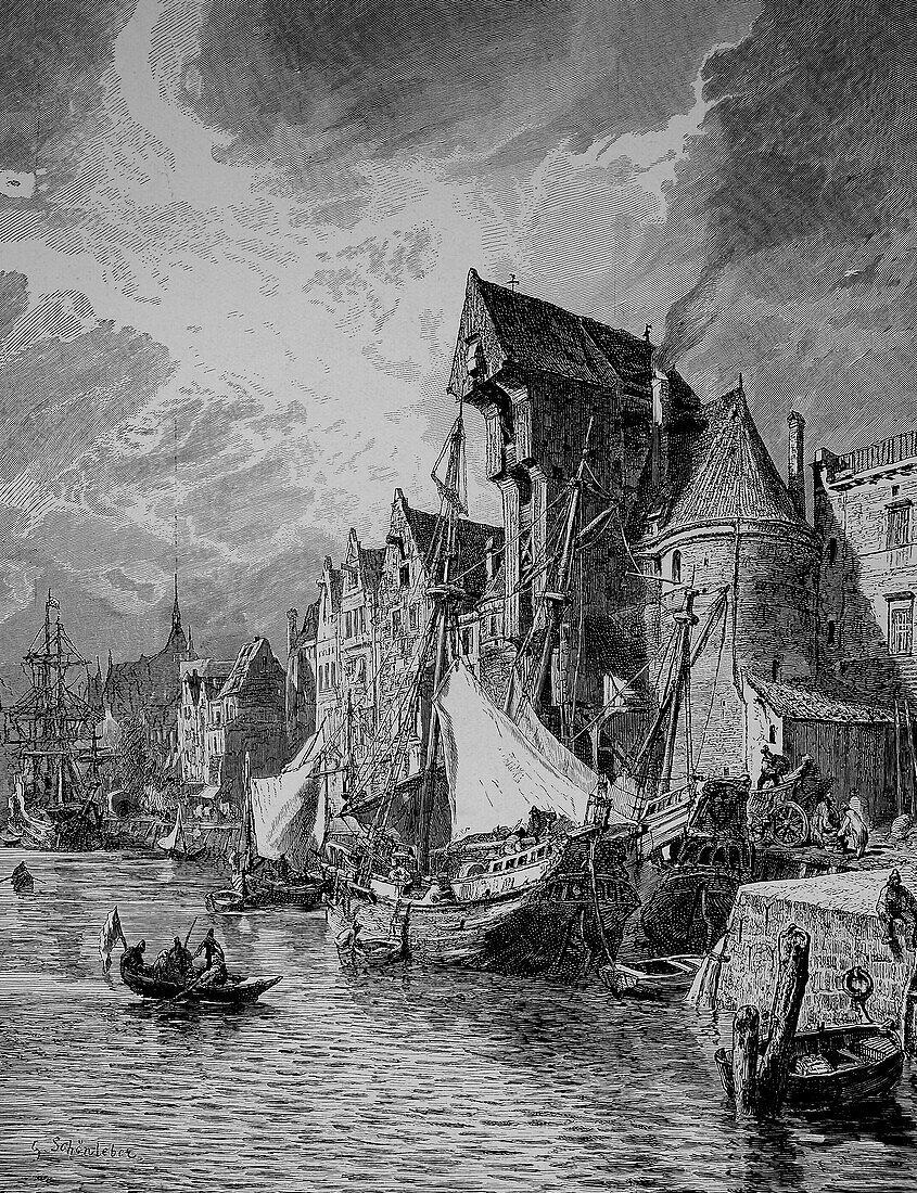 Gdansk Harbour, Poland in the Middle Ages, illustration