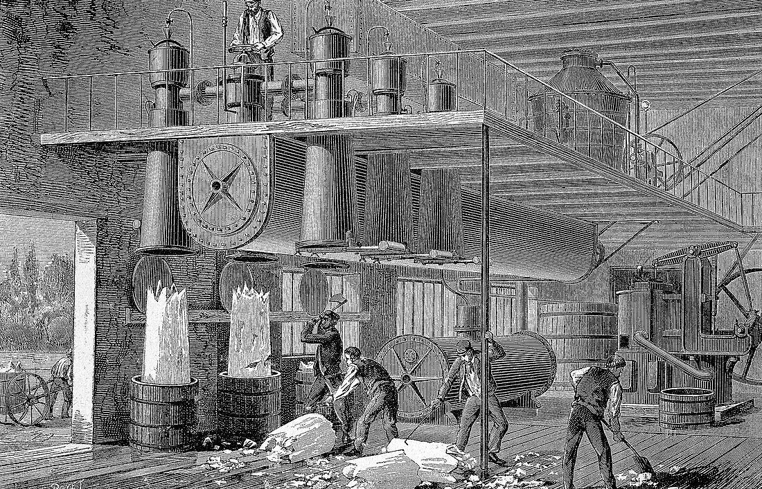 Ice factory, 19th century illustration