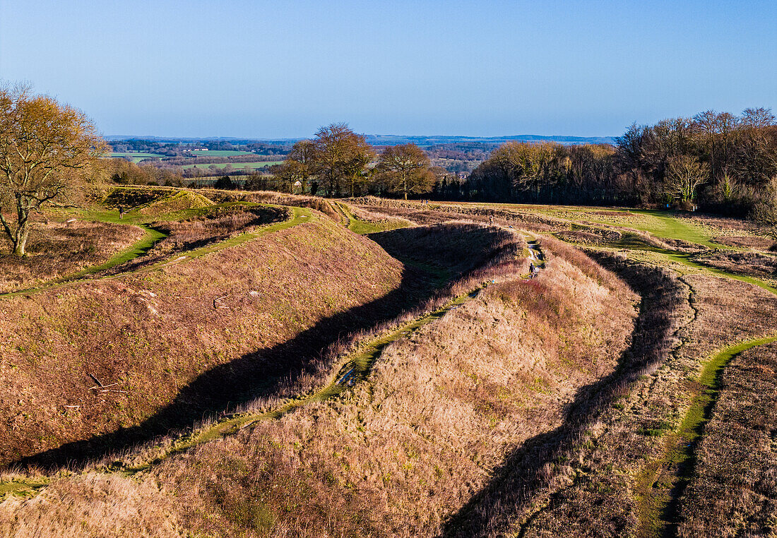 Ditches of Badbury Rings hill fort, Dorset, UK