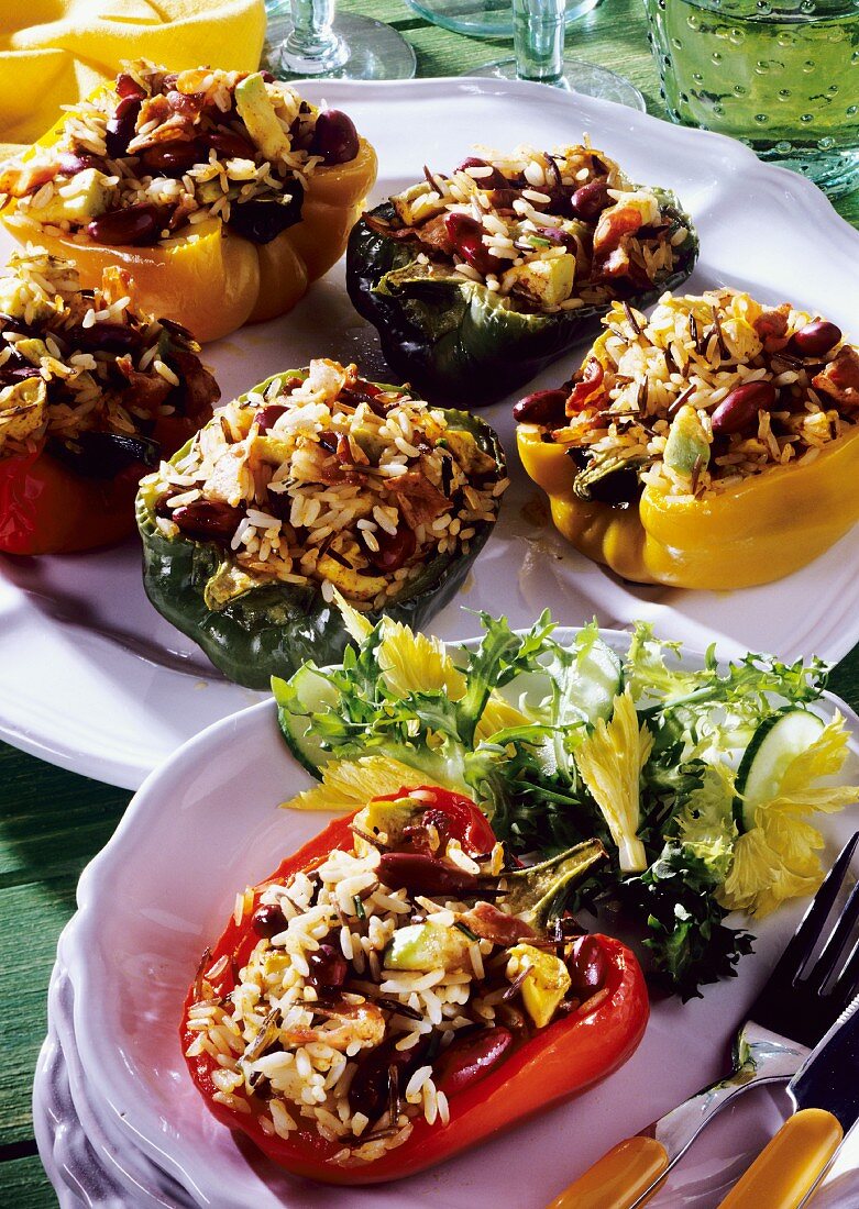 Mexican peppers (peppers with rice and bean stuffing)