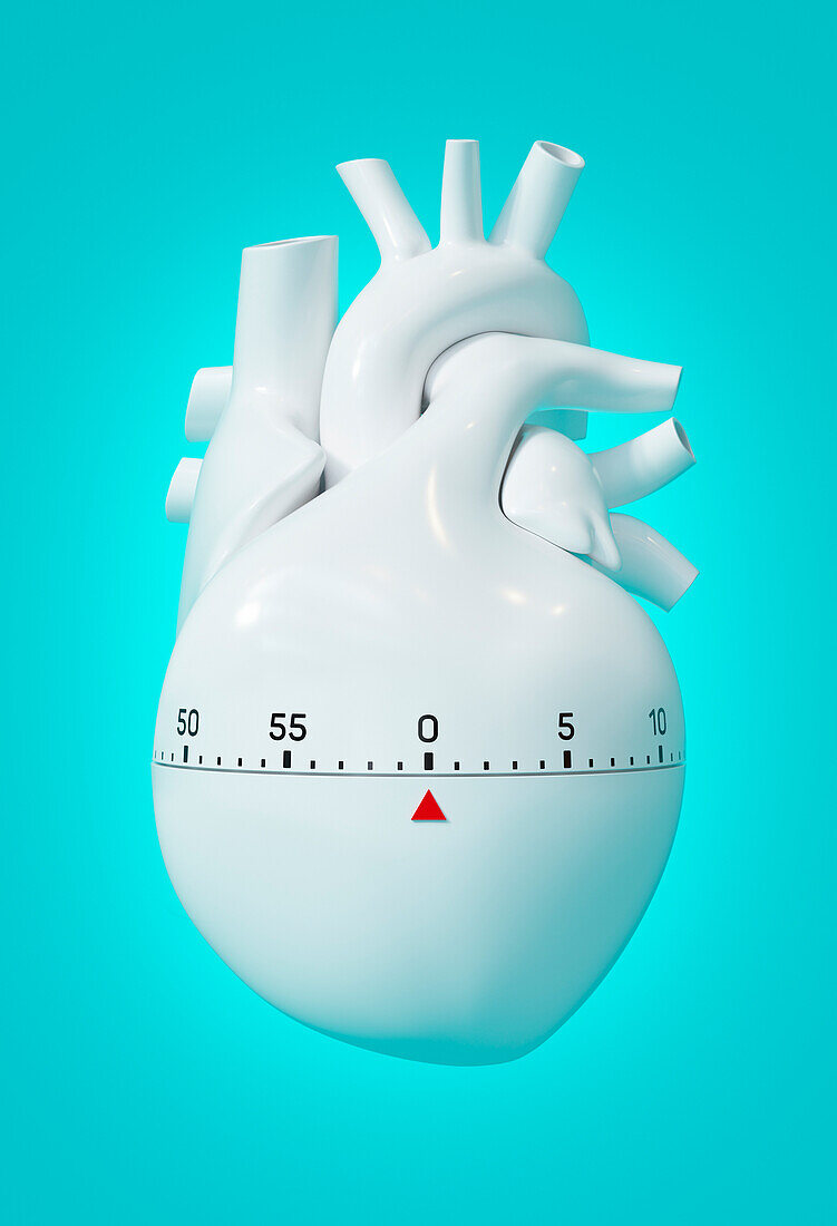 Critical hour after heart attack, conceptual illustration