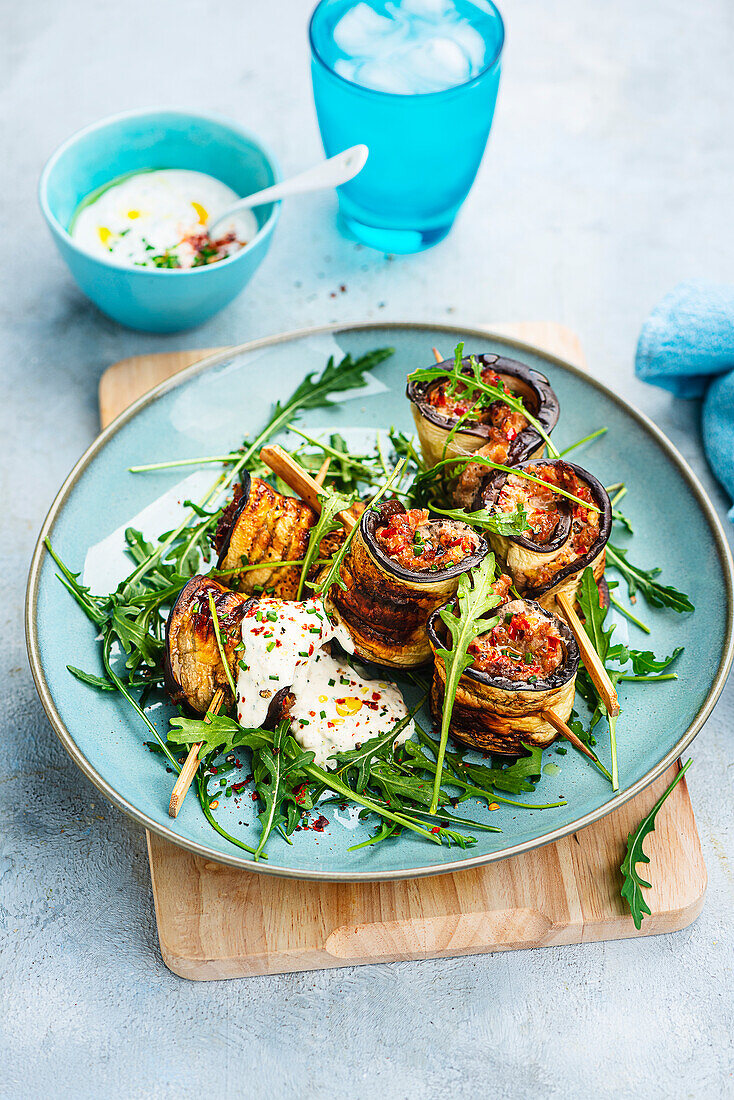 Aubergine-Hackfleisch-Röllchen aus der Heißluftfritteuse