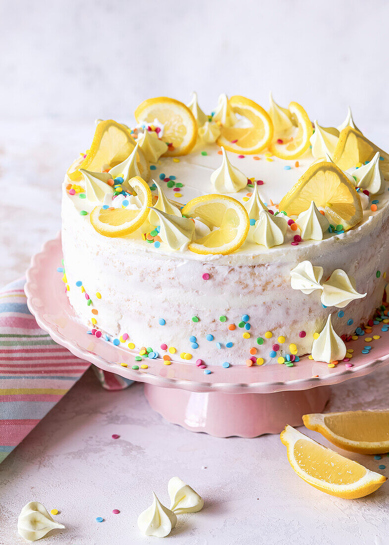 Lemon sponge cake with sugar confetti