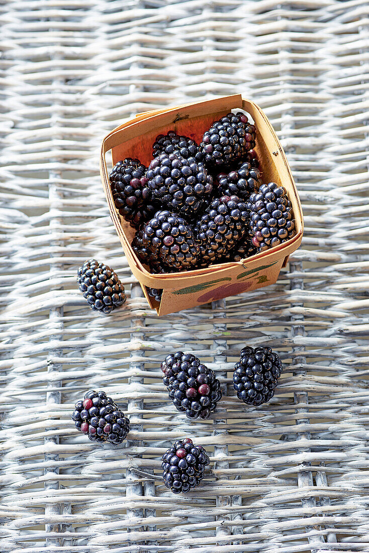 Blackberries in a small chip basket
