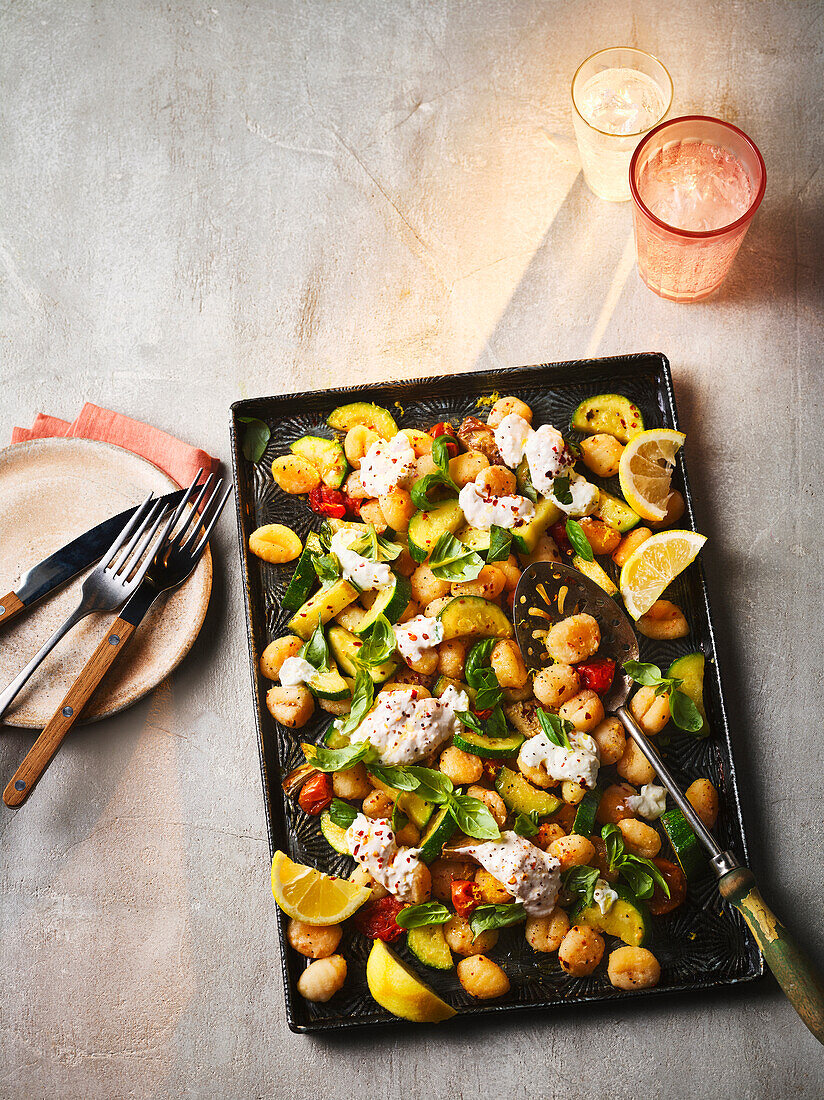 Gnocchi with vegetables and ricotta from the tray