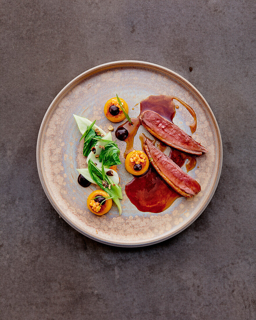 Duck breast with sweet potatoes and honey glaze