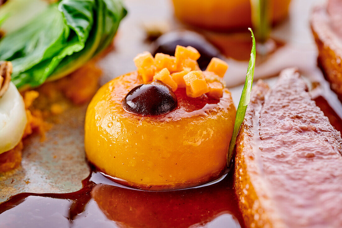 Duck breast with sweet potatoes and honey glaze