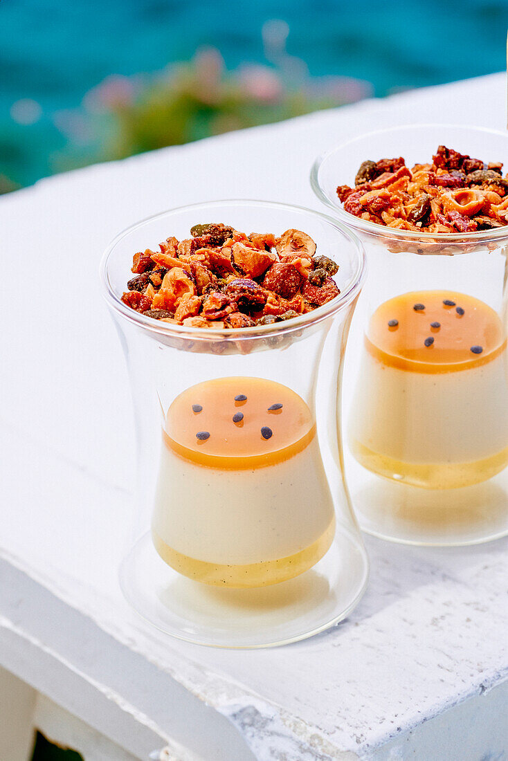 Panna Cotta mit Zitrusfrüchten und Passionsfrucht-Coulis