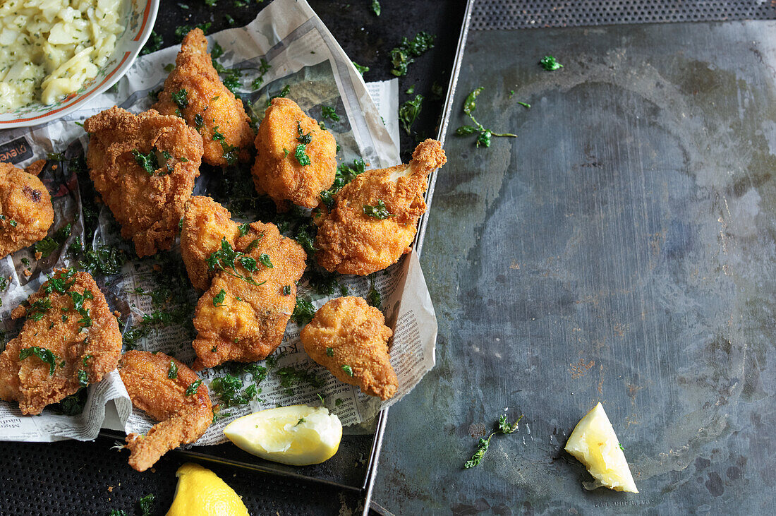 Fried chicken with potato salad