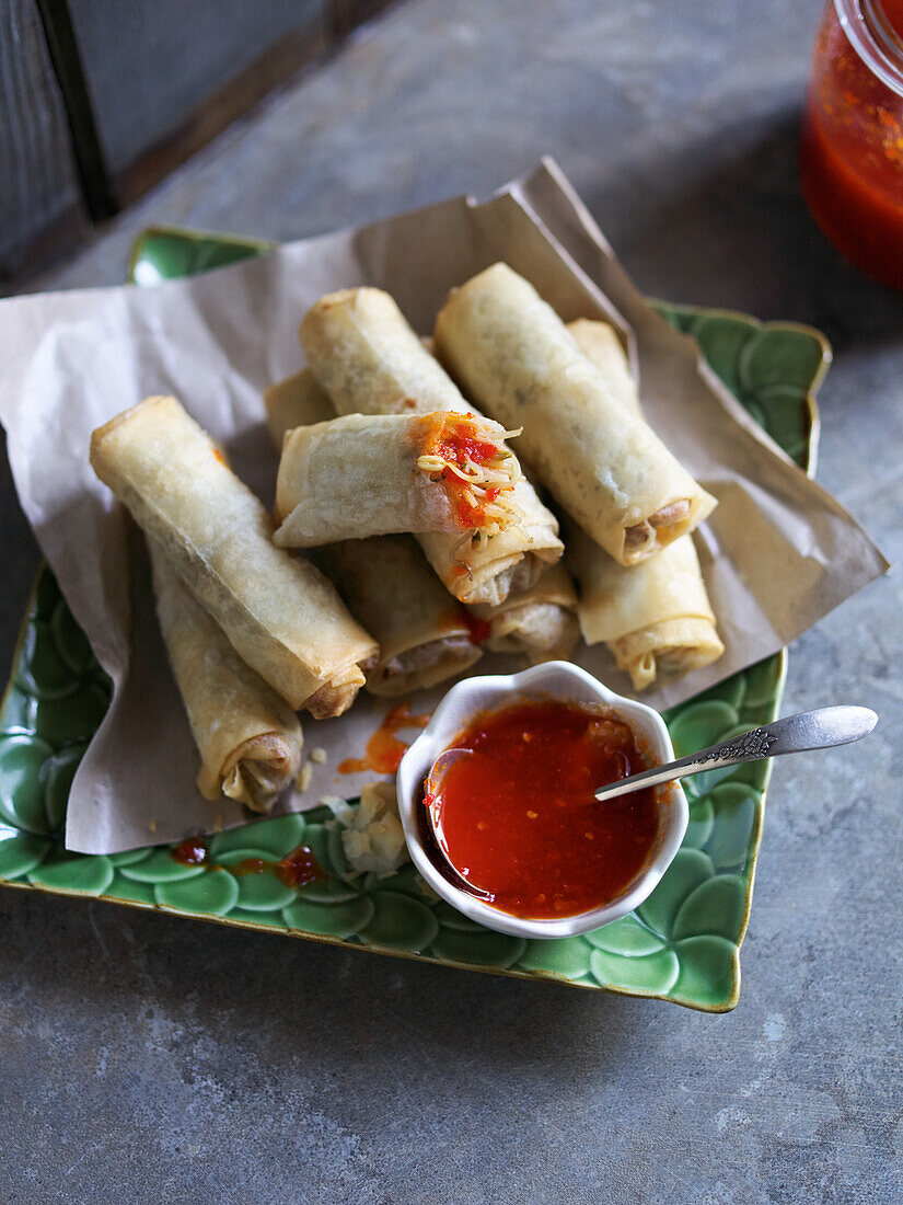 Asian spring rolls with sweet and sour sauce