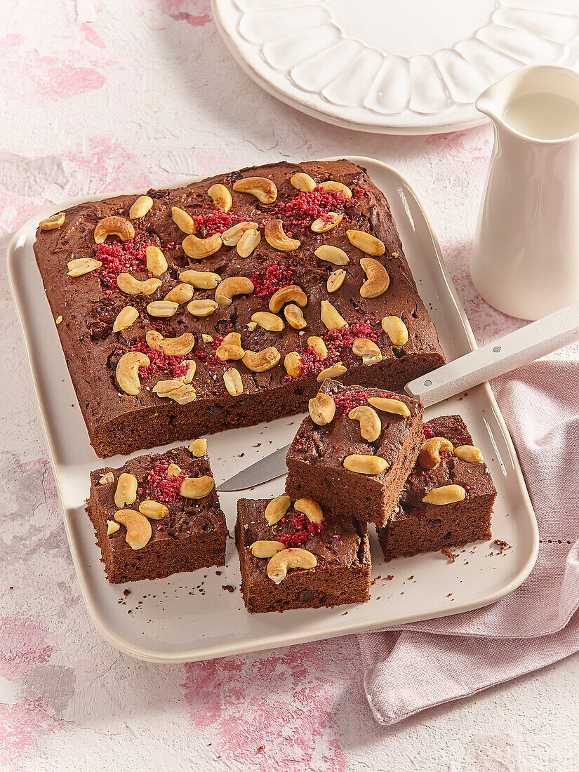 Avocado brownies with peanut butter and nuts