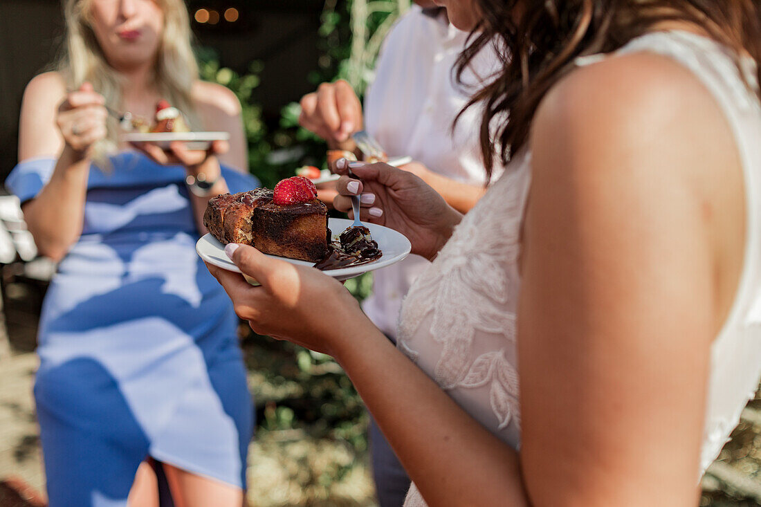 Summer coffee party with cake at a wedding reception