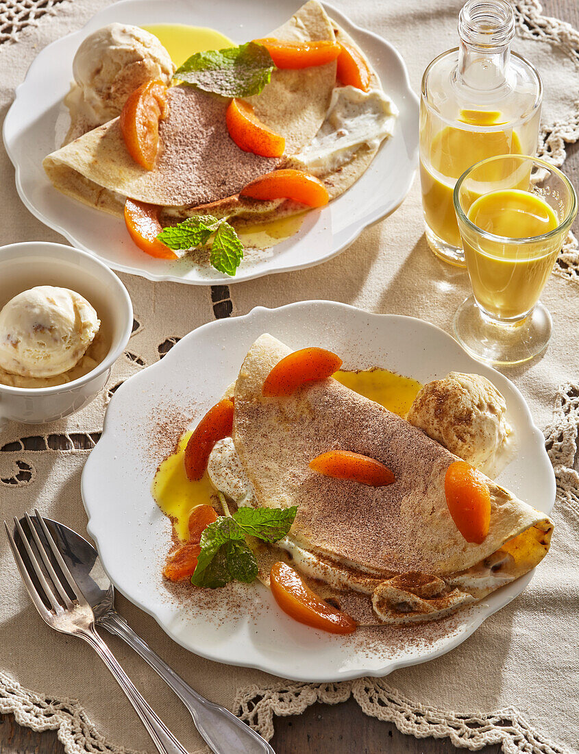 Sweet potato pancakes with cream cheese and apricots