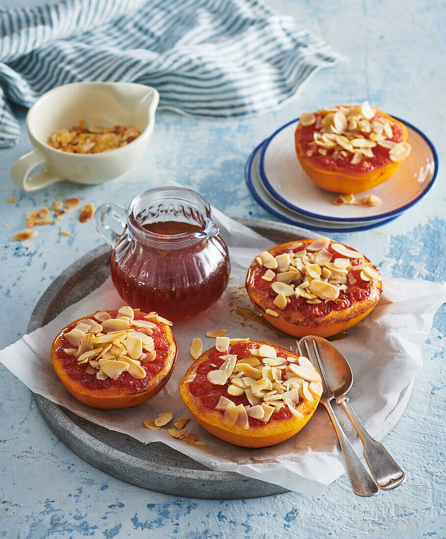 Baked grapefruit with almonds and honey
