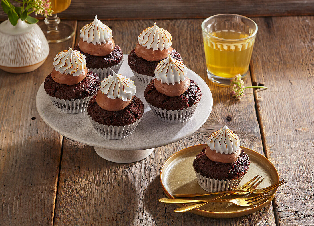 Chocolate cupcakes with marshmallow topping